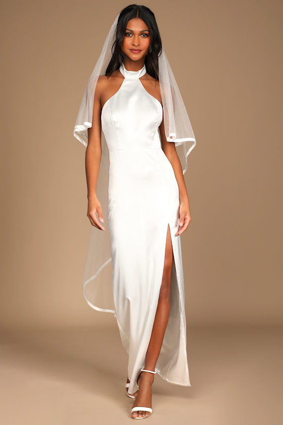 Beautiful Bride White Mesh and Satin Bridal Veil 3