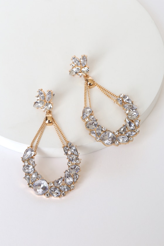 Regal Realness Gold Rhinestone Chandelier Earrings 3