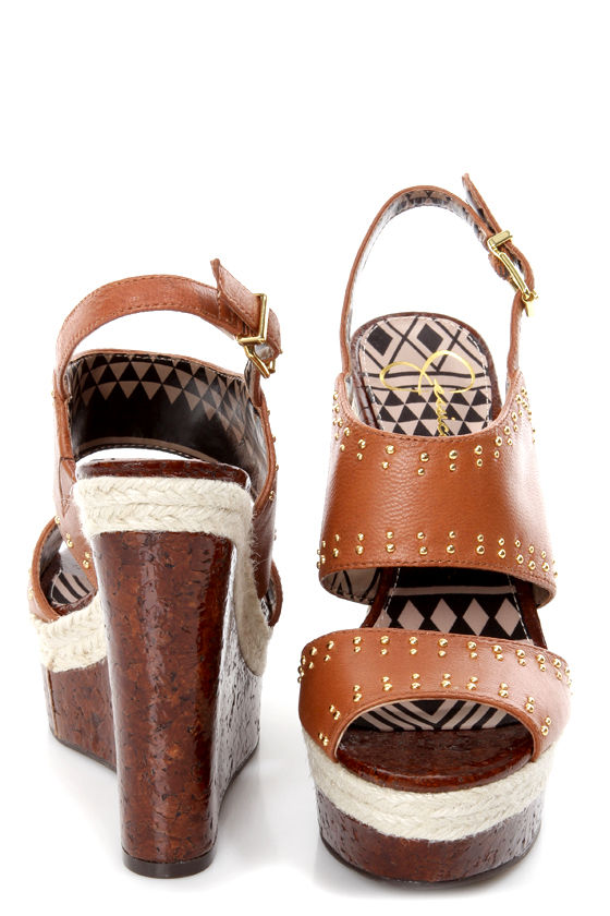 Jessica Simpson Geno Light Luggage Studded Wedge Sandals 8900