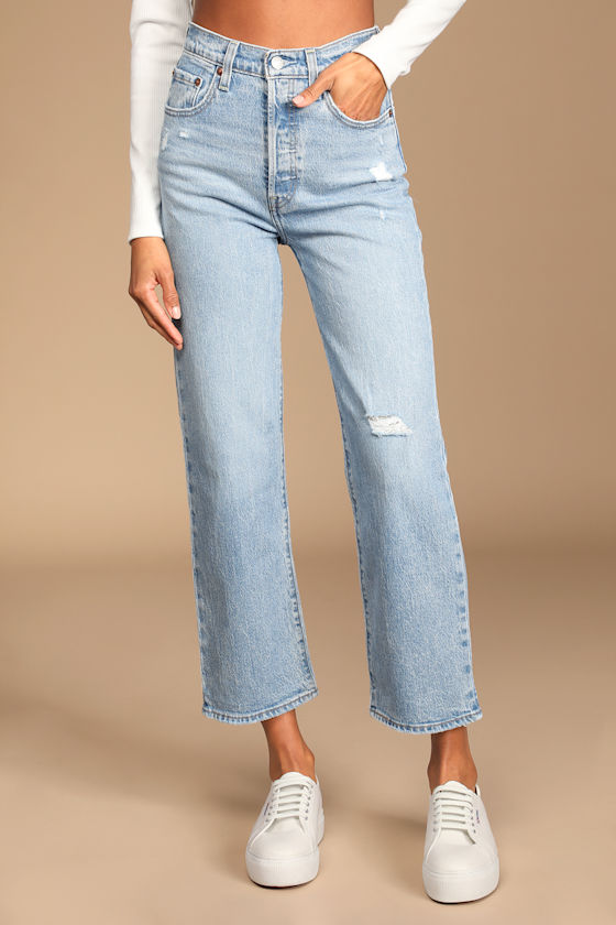 Light Wash Jeans - Straight Jeans - Lulus