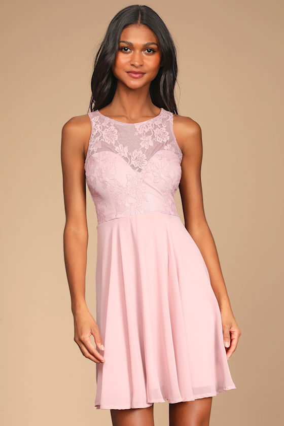 Chic Beginnings Lavender Lace Sleeveless Skater Mini Dress 2