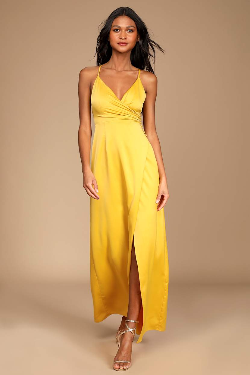 Mustard Yellow Maxi Dress - Satin Maxi Dress - Button Maxi Dress - Lulus