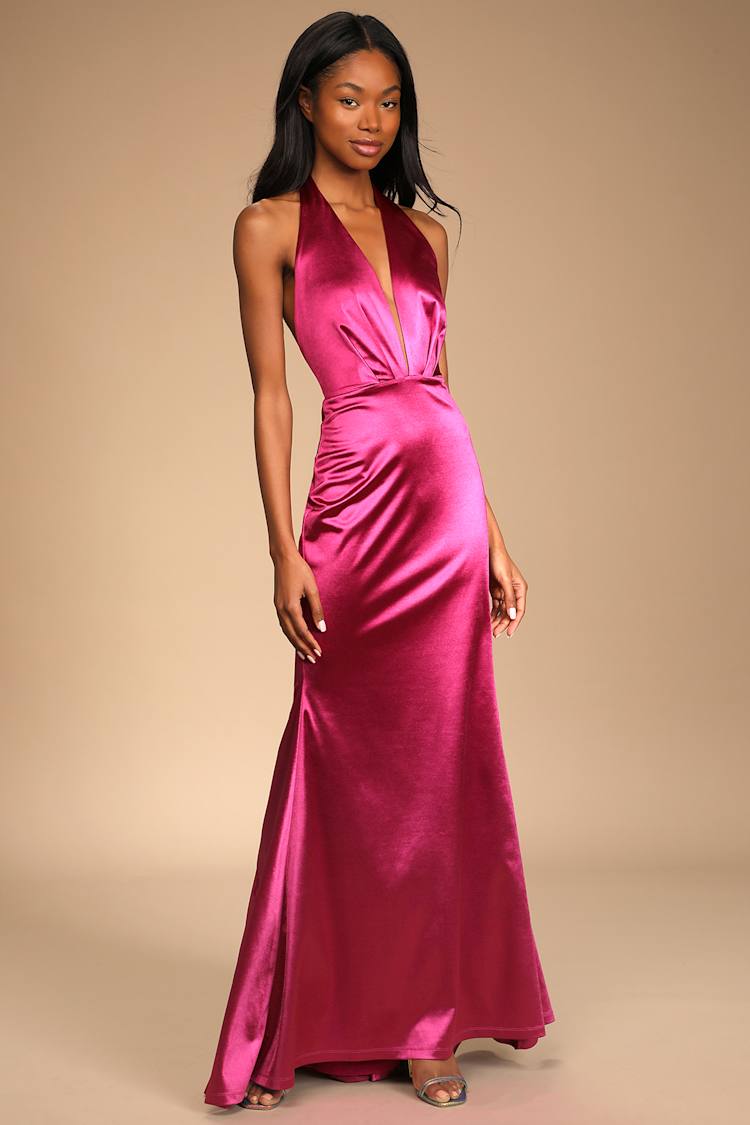 magenta satin dress Tie Waist boasting a mermaid Cherish This Moment Satin Maxi