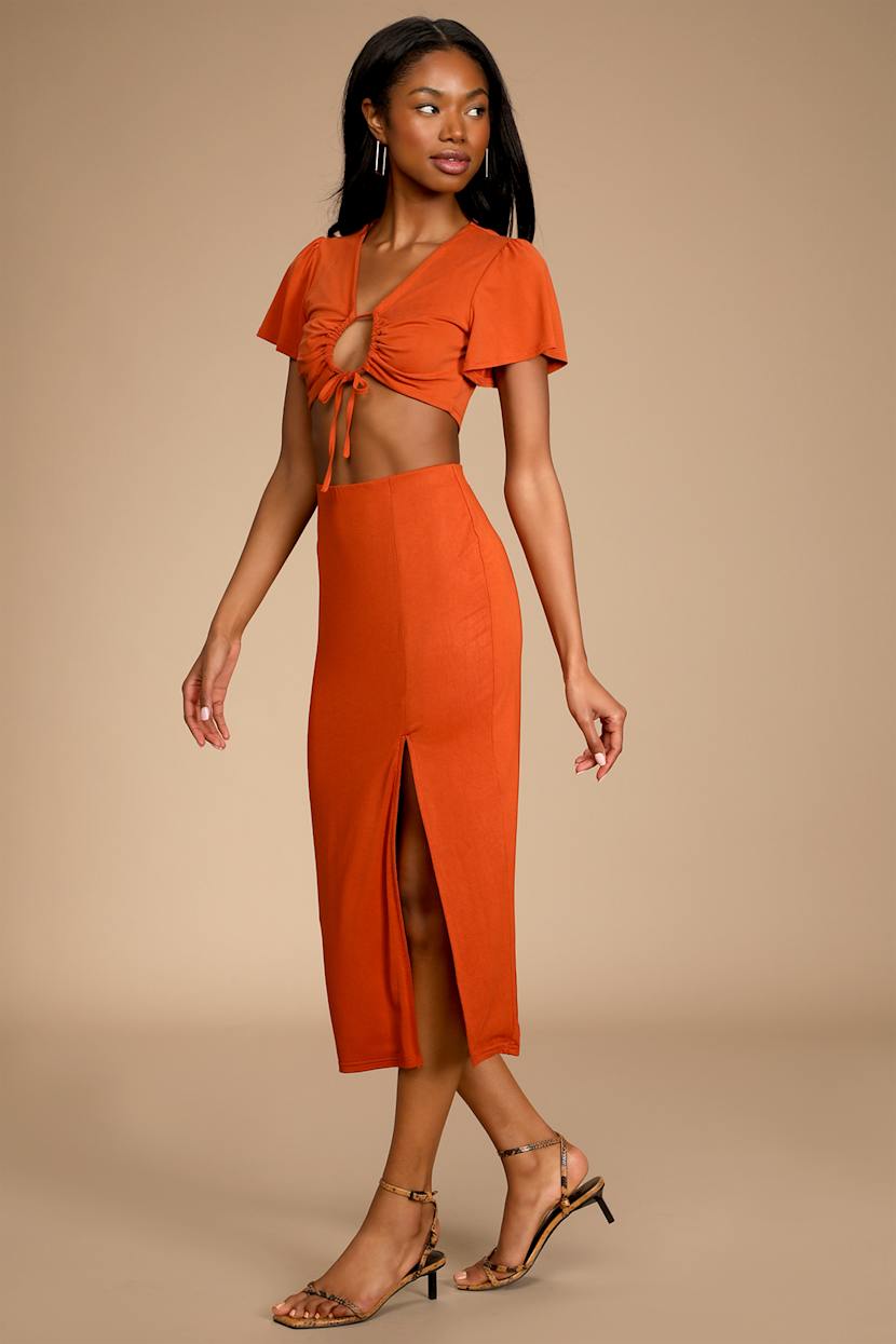 Rust Orange Dress - Two-Piece Dress - Short Sleeve Midi Dress - Lulus Rust Orange Dress - Two-Piece Dress - Short Sleeve Midi Dress - Lulus