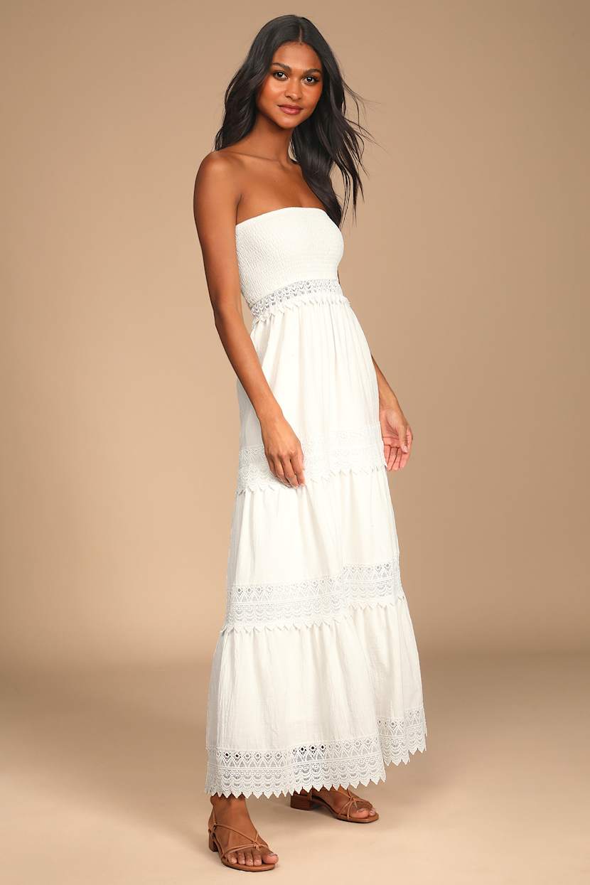 fitted lace wedding dress Maiah White Maxi Dress - US 14 main image 1