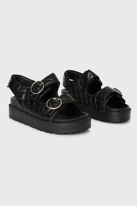 Talleigh Black Quilted Buckled Flatform Sandals 3