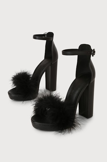 Black High Heels Ankle Strap Heels Platform Sandals Heels