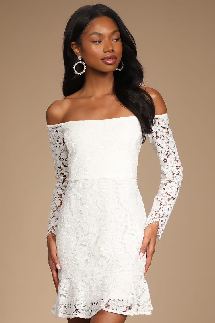 off shoulder white dress lace