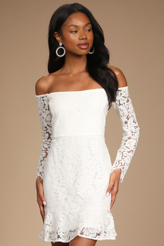 Romance Dreamer White Lace Off-the-Shoulder Mini Dress