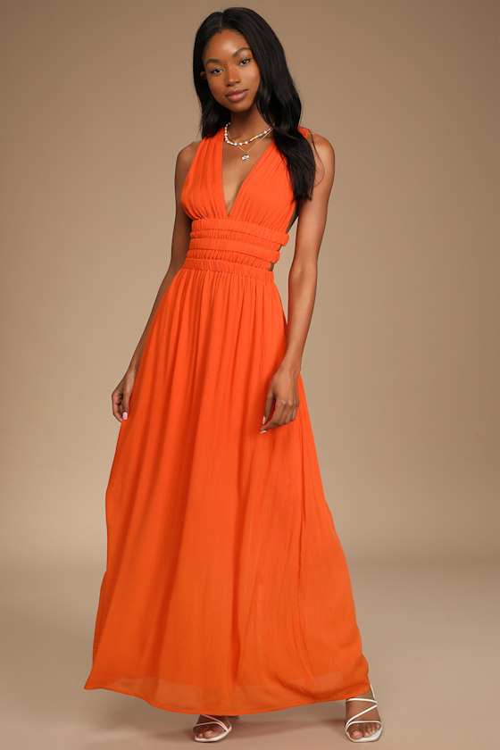 Perfectly Sunny Bright Orange Sleeveless Cutout Maxi Dress 1