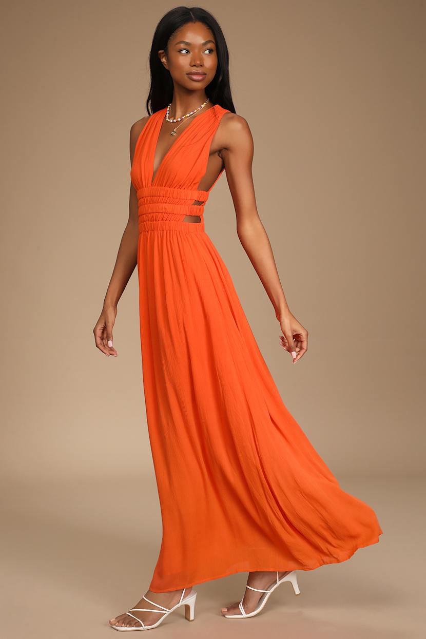 strapless open back dress Baltic Born Womens Giselle Maxi Dress | Rust main image 0