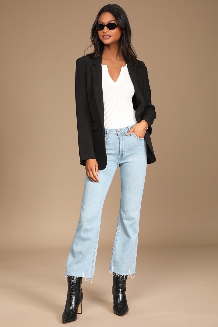 Chic Washed Black Jeans - Stretch Denim - Flared Jeans - Lulus