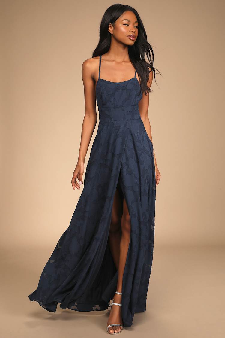 Navy Blue Burnout Floral Maxi Dress | Womens | Medium (Also in XS, S, L, Xl) | Lulus exclusive | Blue Dresses | Prom Dresses