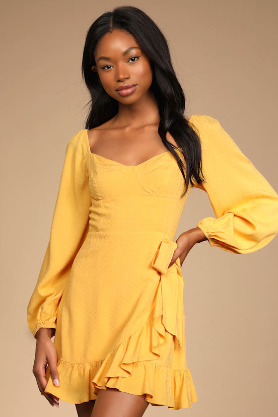 Always the Right Time Yellow Ruffled Balloon Sleeve Mini Dress 3