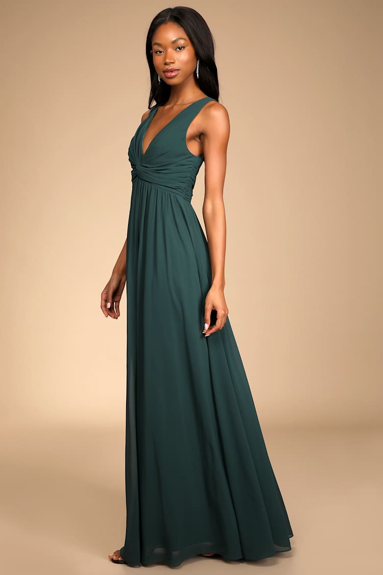 Easy To Love You Emerald Green Twist-Front Dress with Pockets