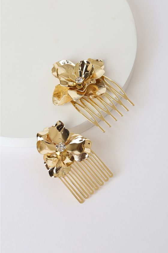 Floral For You Gold Rhinestone Hair Comb Set 3