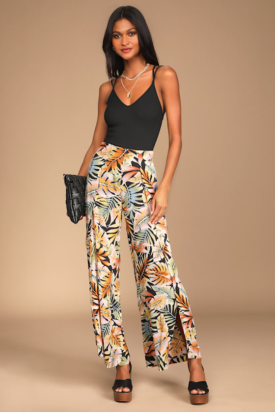 Split Spirit Black Tropical Print Flyaway Pants 5