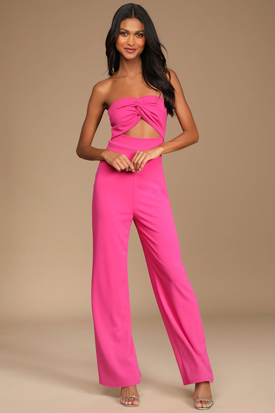 All That She Wants Pink Strapless Cutout Straight Leg Jumpsuit 1