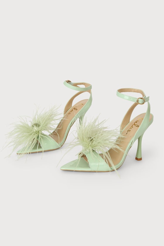 Harlee Mint Green Patent Feather High Heel Sandals 3