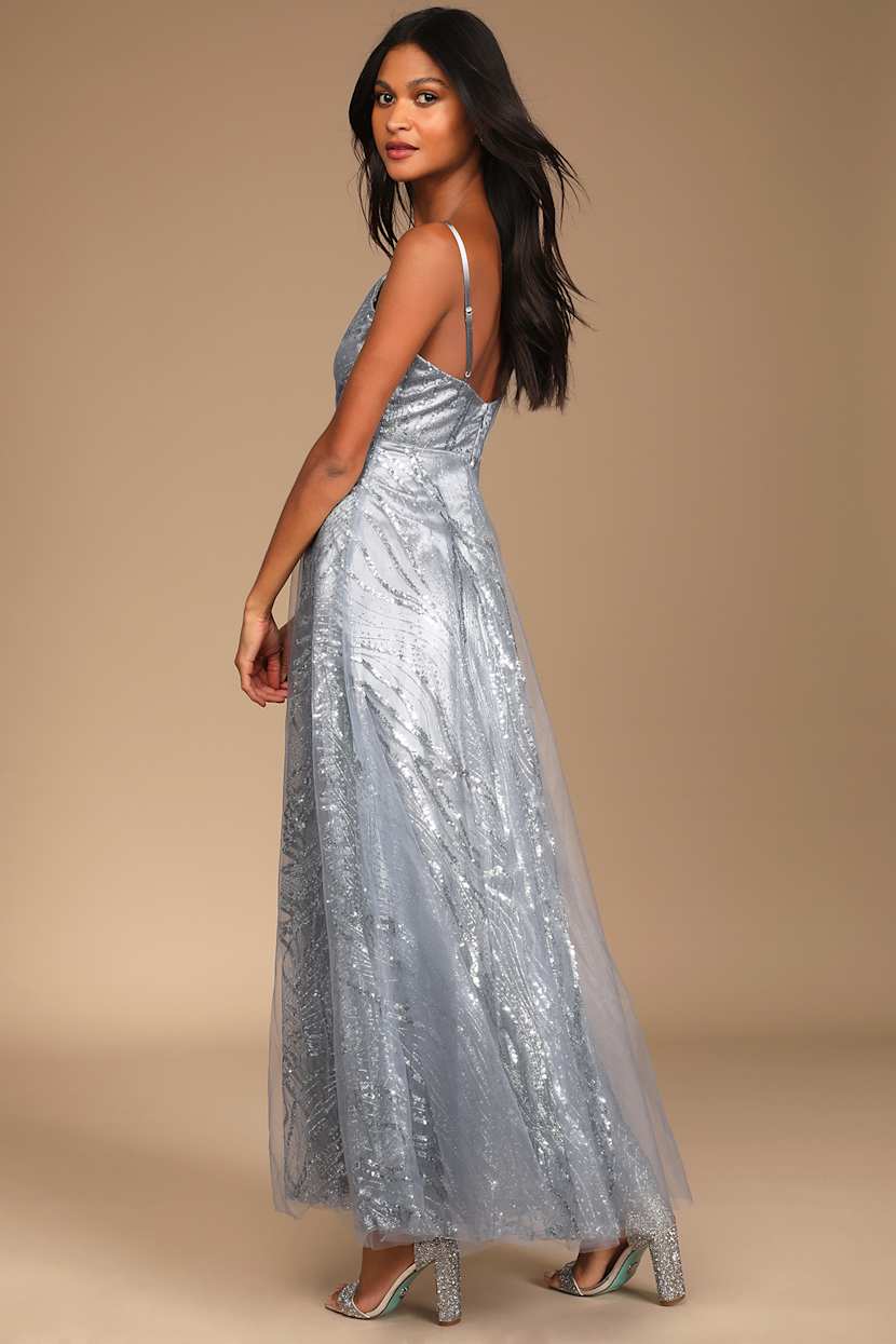 Grey Glitter Dress - Surplice Maxi Dress - Glitter Prom Dress - Lulus
