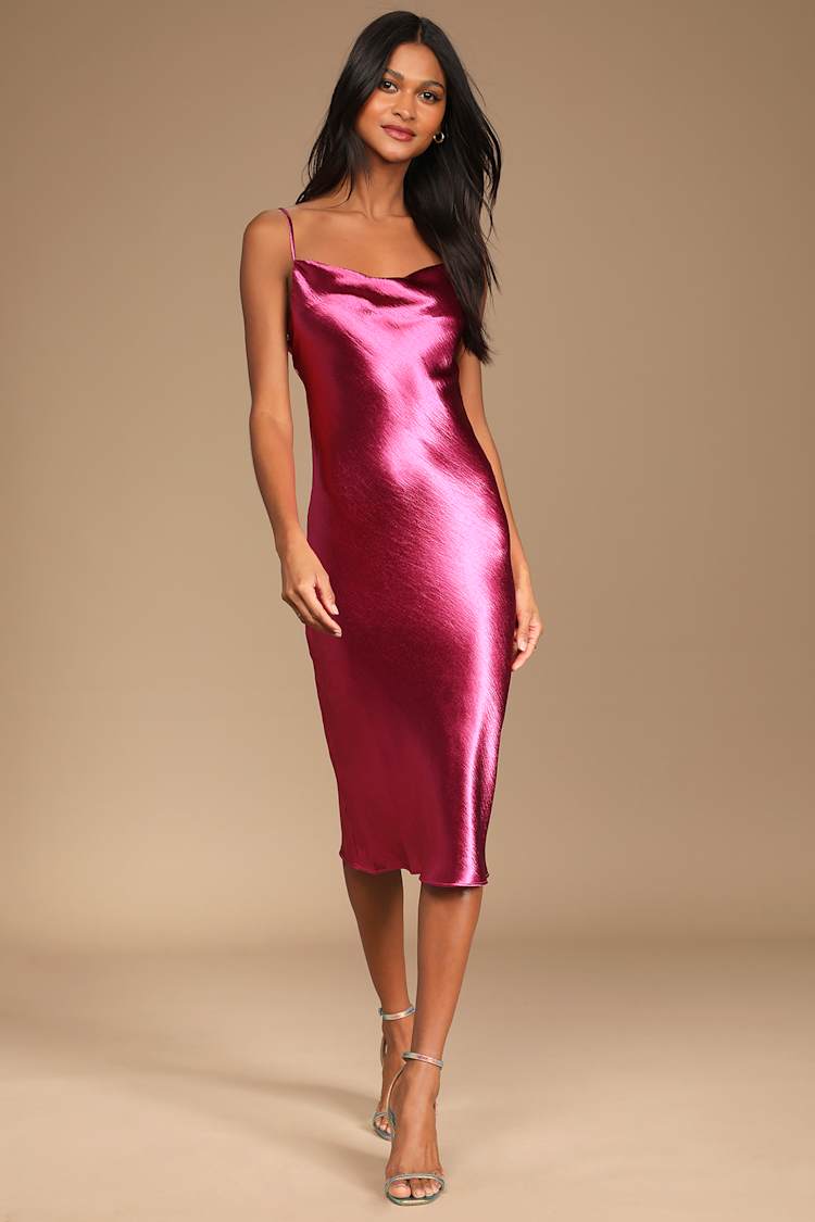 Magenta Satin Slip Dress Cowl Neck Slip Dress Midi 2025