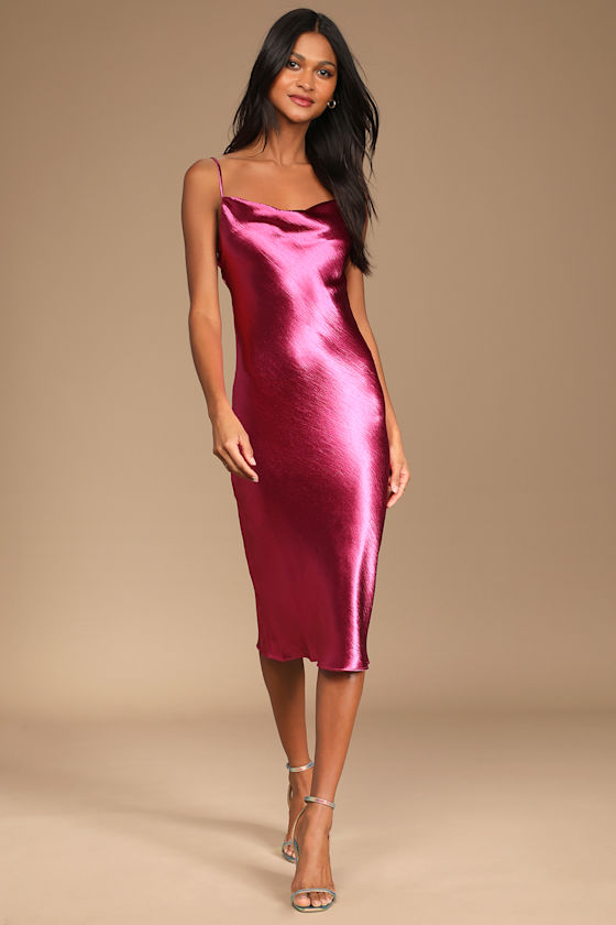 Slink on By Magenta Satin Cowl Neck Midi Slip Dress 1