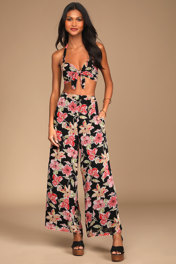 Floral Jumpsuit - 2-Piece Jumpsuit - Tie-Front Co Ord Set - Lulus