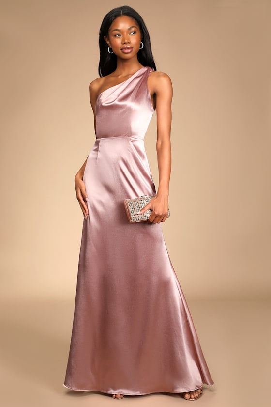 On the Guest List Mauve Satin One-Shoulder Maxi Dress 5