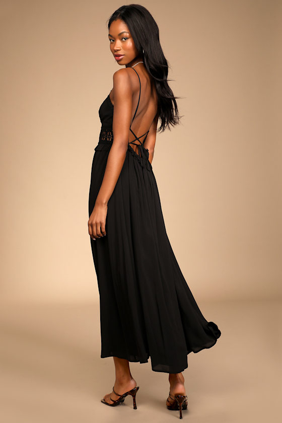 Black Crochet Maxi Dress - Tie Back Dress - Lace Maxi Dress - Lulus