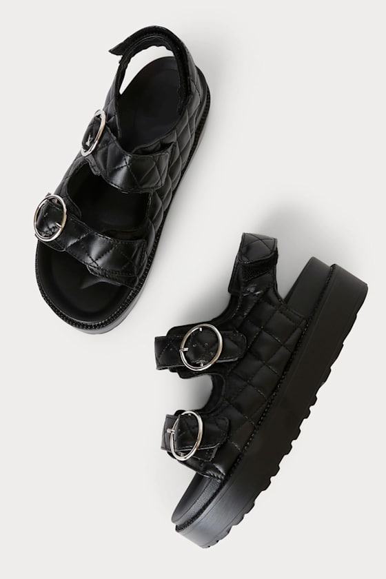 Talleigh Black Quilted Buckled Flatform Sandals 2