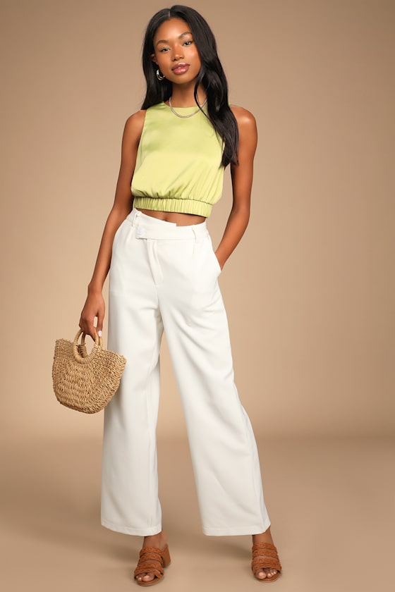Sunny Day Chic Light Green Strappy Tie-Back Cropped Tank Top 5