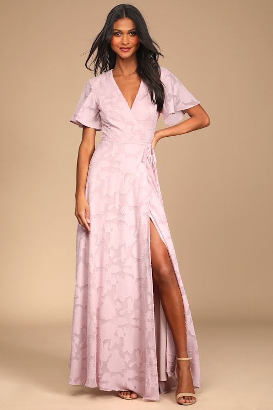 Splendid Celebration Pastel Pink Floral Jacquard Wrap Maxi Dress 4