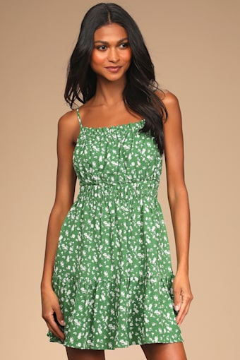 Tender Thoughts Green Floral Ruffled Tiered Mini Dress 2