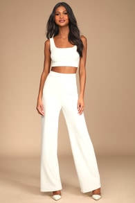 Only Tonight Ivory Two-Piece Wide-Leg Jumpsuit