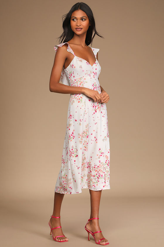 Love Grows Strong Ivory Floral Print Ruffled Midi Dress 2