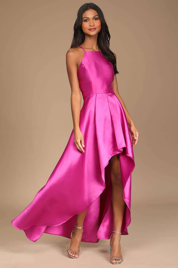 Magenta Maxi Dress - High-Low Dress - Satin Gown - Lulus