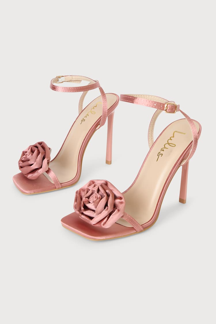 Flowaa Pink Satin Ankle Strap Heels
