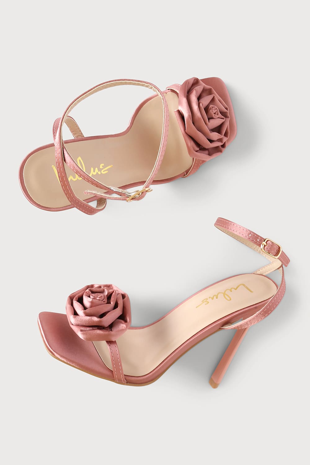Flowaa Pink Satin Ankle Strap Heels