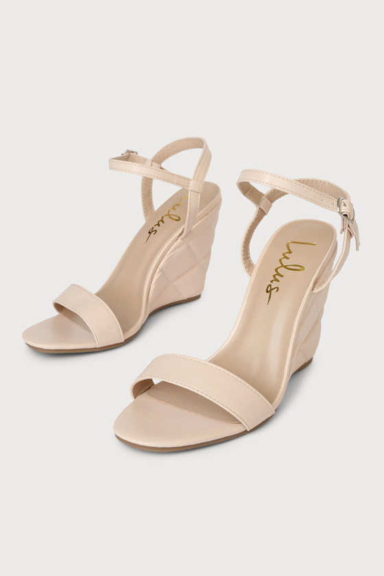 Tamera Light Nude Quilted Ankle Strap Wedge Sandals 2