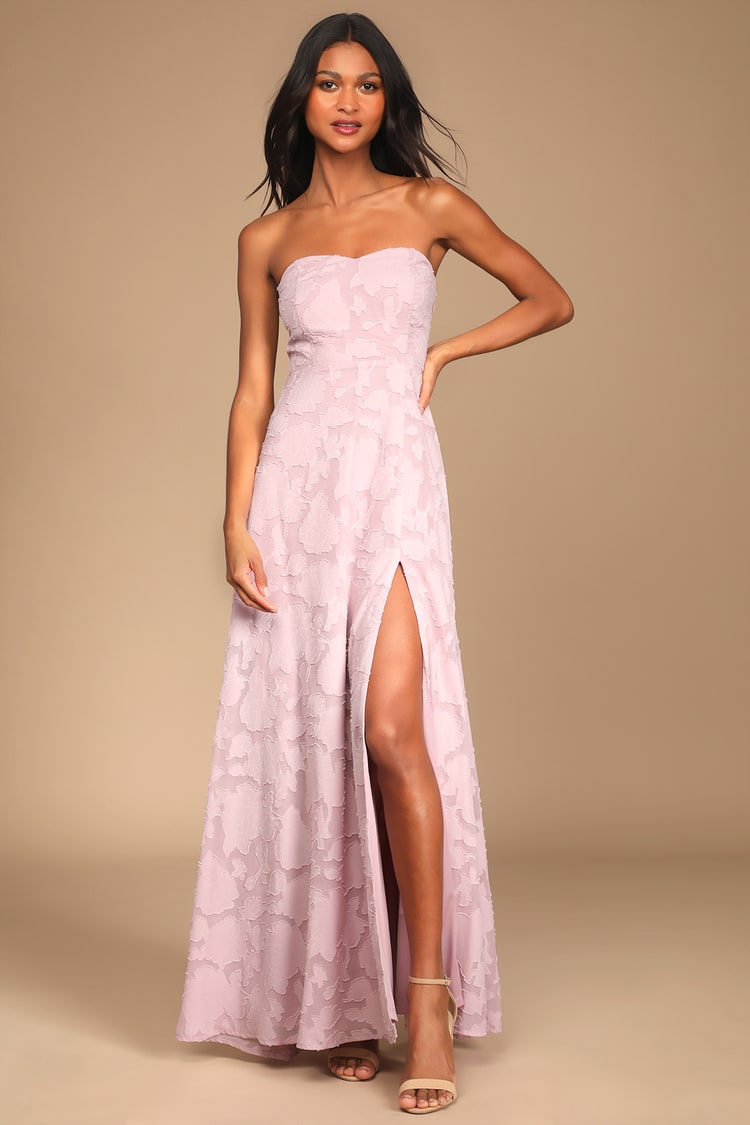 Pale Pink Maxi Dress - Floral Jacquard Dress - Strapless Dress - Lulus