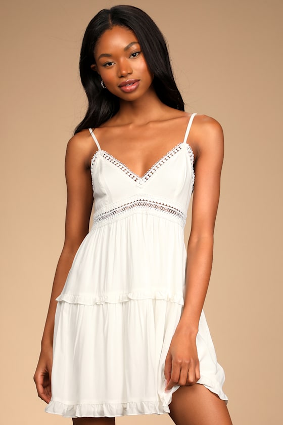 Serene Soul White Crochet Lace Tiered Mini Dress 4
