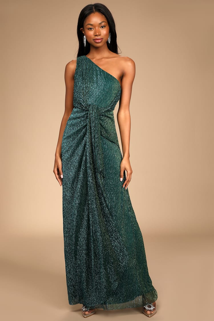 Metallic Green Dress - One-Shoulder Maxi Dress - Prom Dress - Lulus