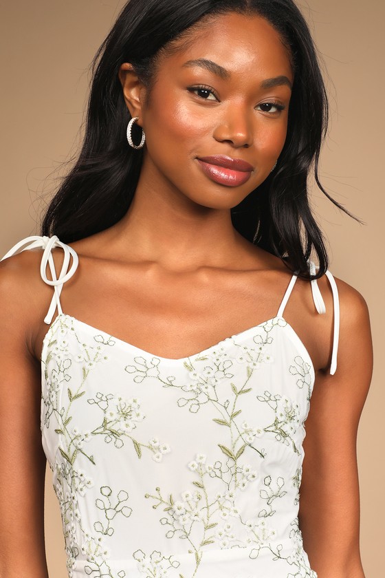 White Embroidered Dress - Tie-Back Midi Dress - Tie-Strap Dress - Lulus