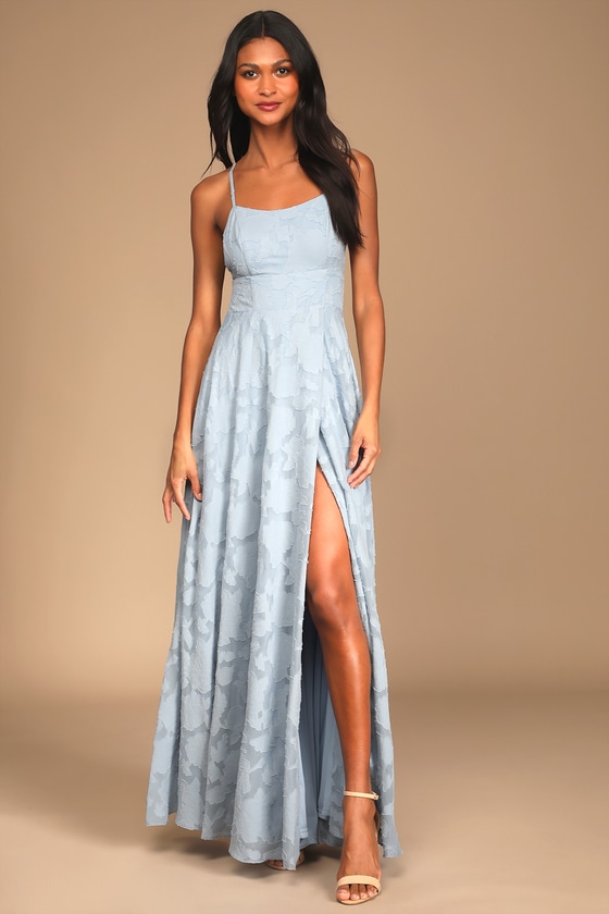 Let There Be Romance Slate Blue Burnout Floral Maxi Dress