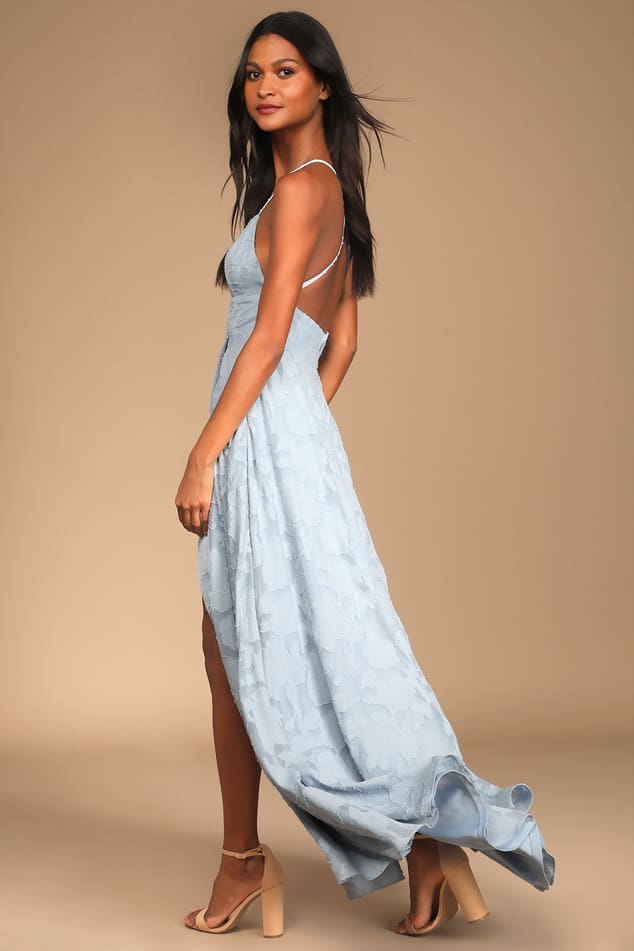 Lulus Maxi - Blue - Dress Slate Dress Dress Maxi - A-Line Burnout Floral