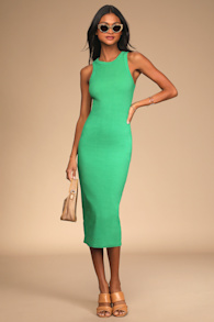 Majorly Trendy Green Ribbed Bodycon Midi Dress 2