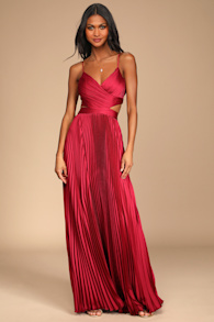 Got the Glam Wine Red Pleated Cutout Maxi Dress 1