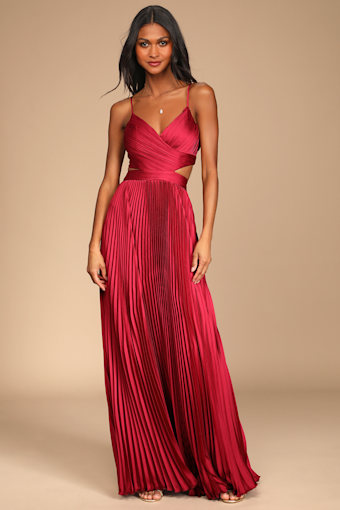 Got the Glam Wine Red Pleated Cutout Maxi Dress 1