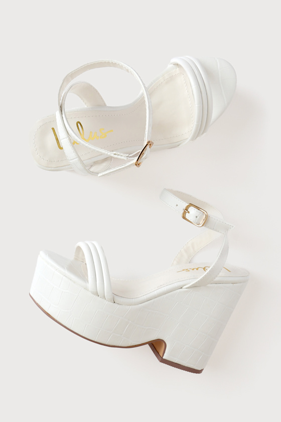 White Sandals - Crocodile-Embossed Sandals - Platform Sandals - Lulus