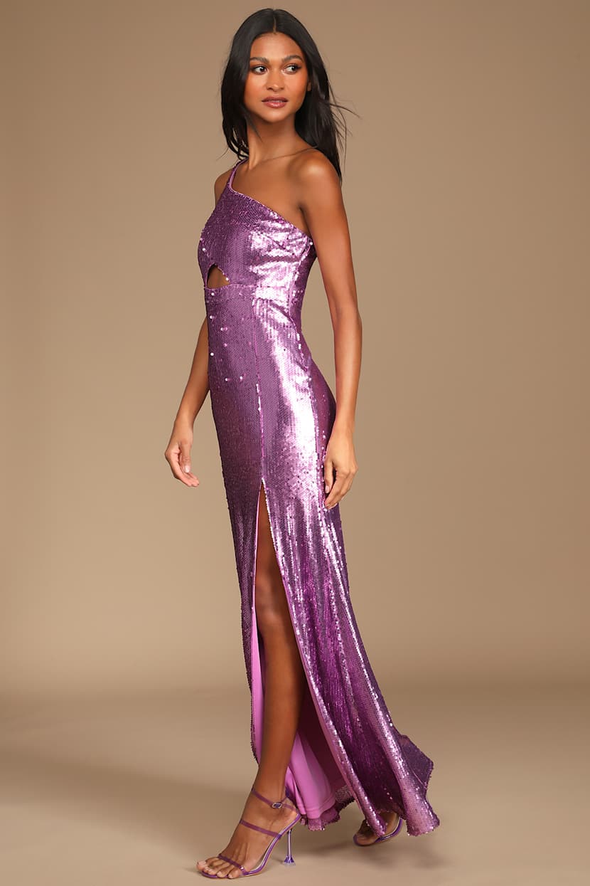 Pink Sequin Dress - One-Shoulder Maxi Dress - Mermaid Maxi Dress - Lulus
